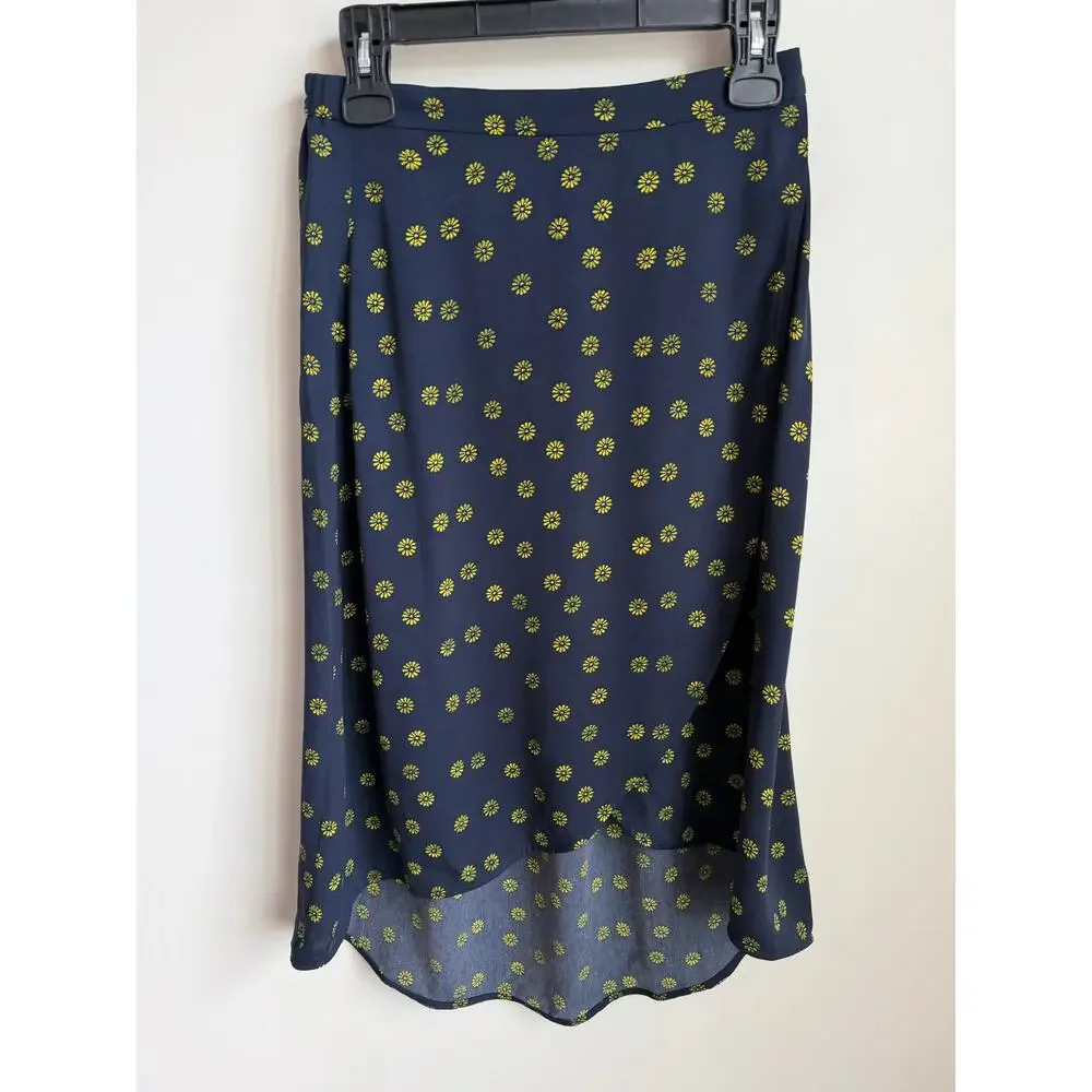 J. Crew Faux-Wrap Pull-On Midi Skirt New Twinkle Navy Lemon Womens Size XS NWT